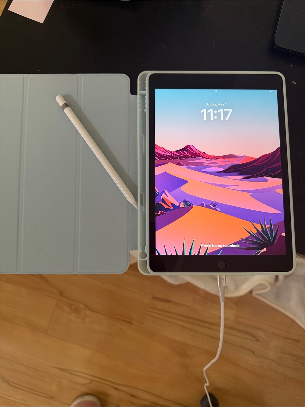 Apple iPad with Light Blue Smart Case and Apple Pencil 9th generation